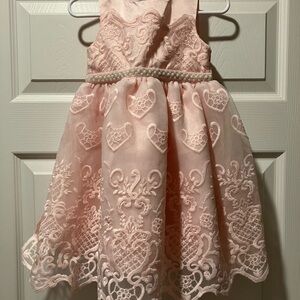 Blueberi Boulevard Pink Lace Dress with Pearls and Beads Size 2T